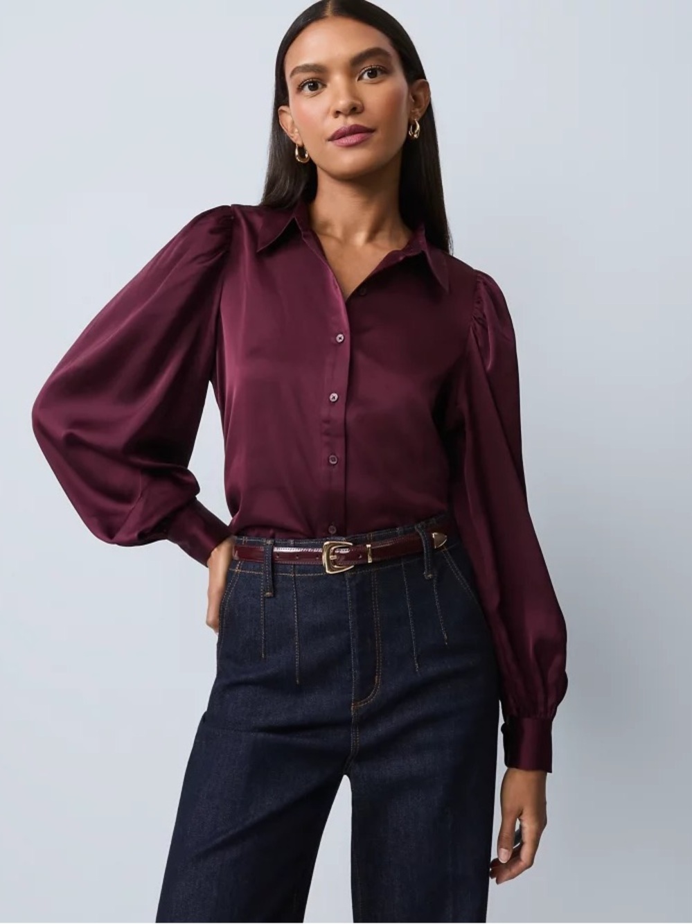 Women’s Ann Taylor Satin Blouson Sleeve Blouse New NWT XL Top
